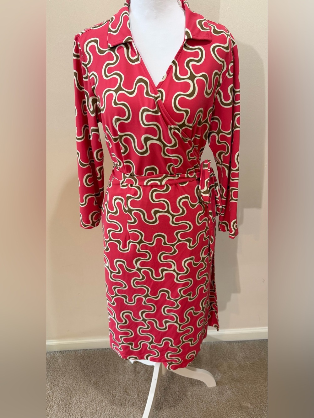 J McLaughlin Lila Shirt Collar Wrap Midi Dress Brown and Pink Size Large
